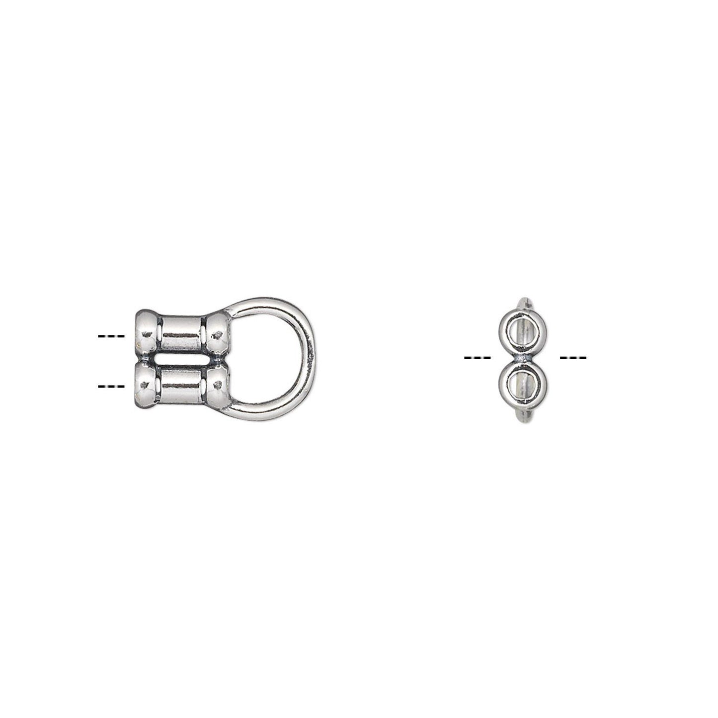 Antiqued Sterling Silver Crimp Tube Ends with Loop, 11x6mm, 2-Strand, 2 pcs