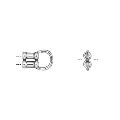 Antiqued Sterling Silver Crimp Tube Ends with Loop, 11x6mm, 2-Strand, 2 pcs