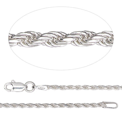 Sterling Silver Diamond-Cut French Rope Chain Necklace, 1.8mm, 24 Inches, Lobster Clasp
