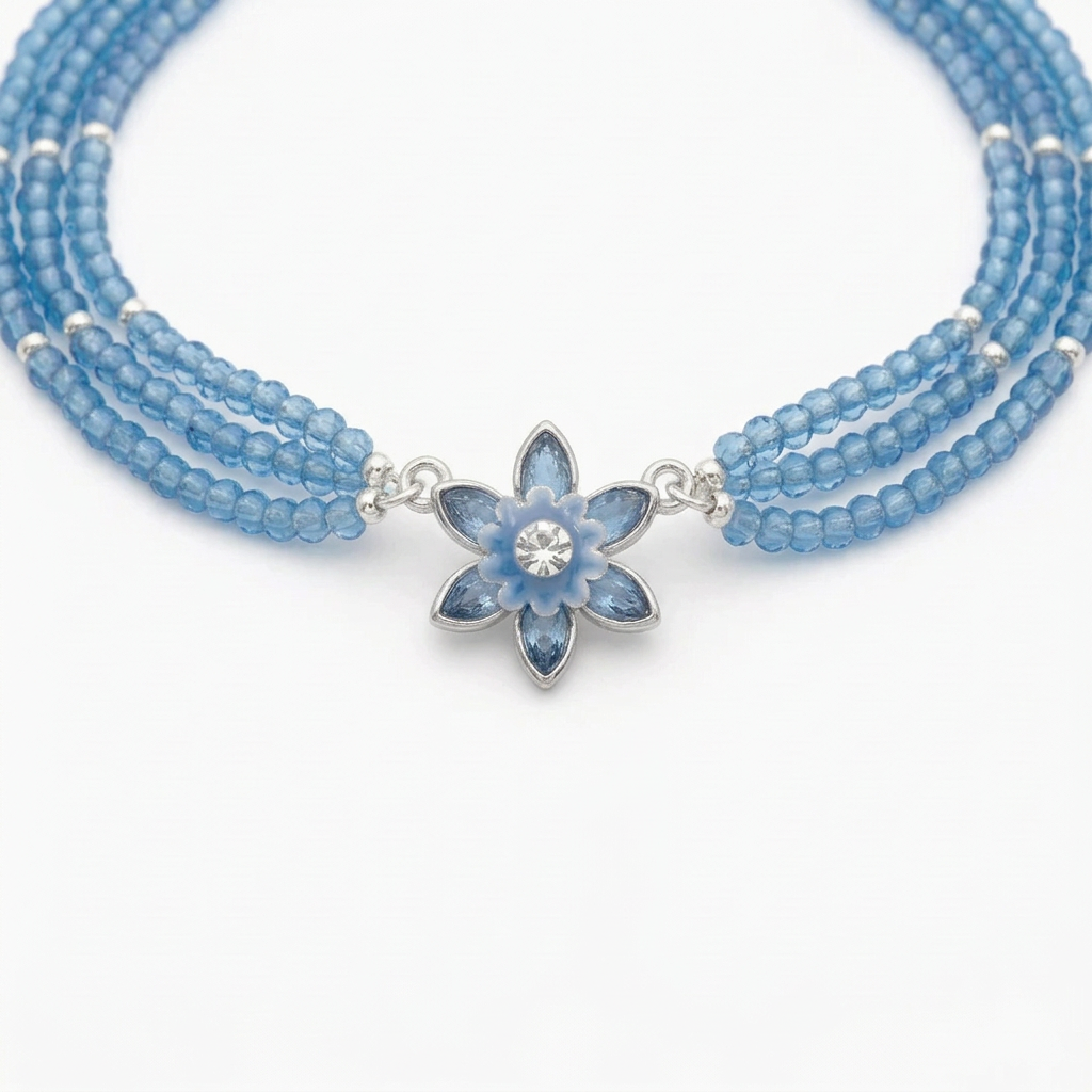 Ice Blue Enamel Crystal Flower Link Connector, 24x27mm - 1 pc