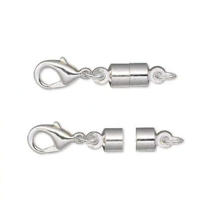 Two silver-toned lobster clasp swivel connectors shown on a plain white background, with one assembled at the top and one separated into two pieces at the bottom.
