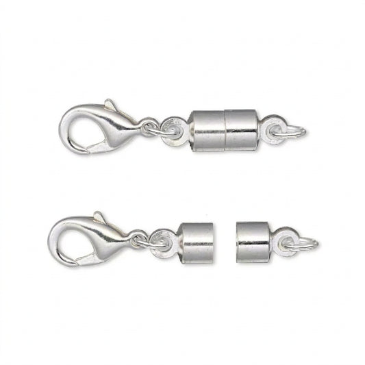 Two silver-toned lobster clasp swivel connectors shown on a plain white background, with one assembled at the top and one separated into two pieces at the bottom.