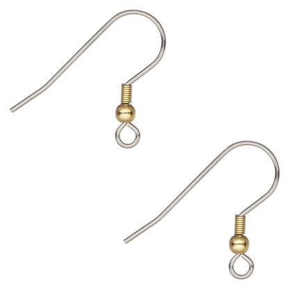Stainless Steel Fishhook Ear Wires, Gold Ball & Coil, 20mm, 21 Gauge