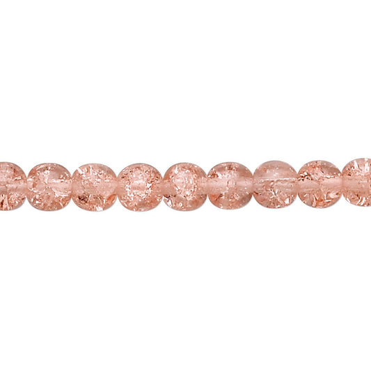 Czech Pink Crackle Glass Druk Round Beads, 6mm - 1 Strand