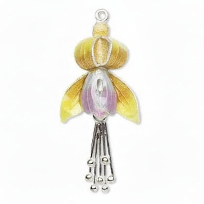 A decorative hanging charm or pendant featuring a yellow flower