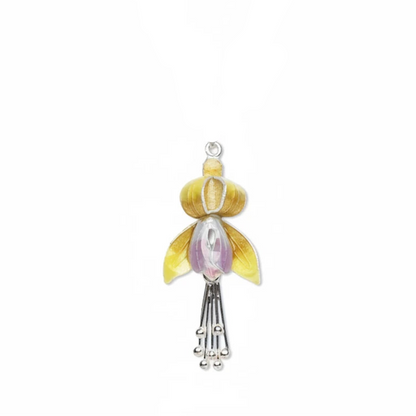 A decorative hanging charm or pendant featuring a yellow flower