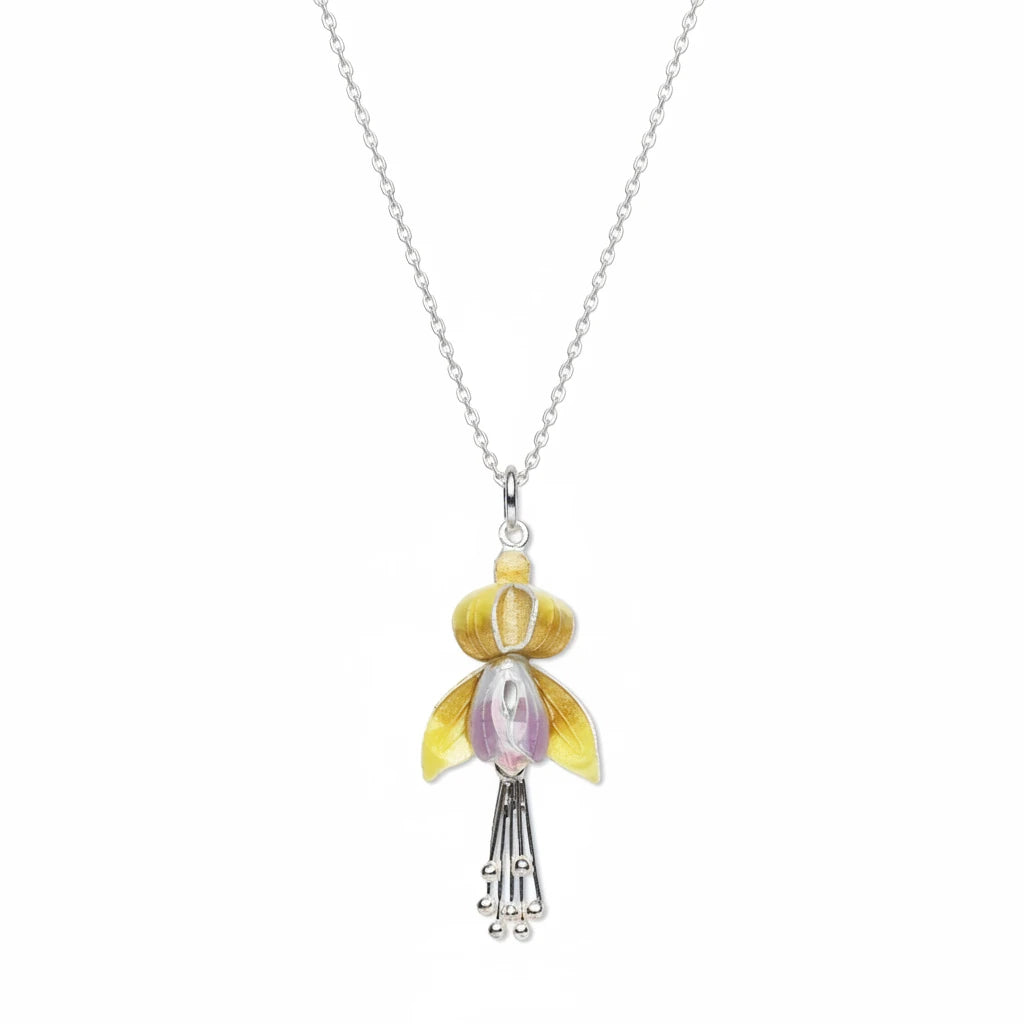 A decorative hanging charm or pendant featuring a yellow flower