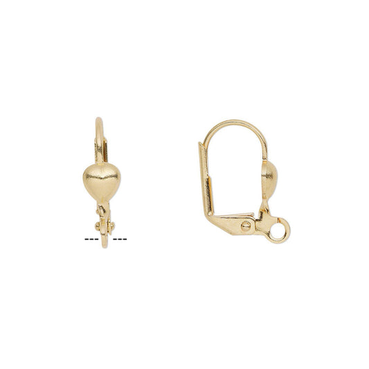 Gold Plated Brass 16mm Hinged Ear Wires with 5mm Heart