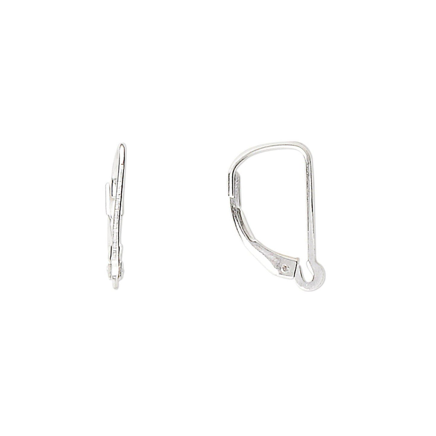 Sterling Silver Plain Leverback Ear Wires with Split Loop, 15mm, 1 Pair