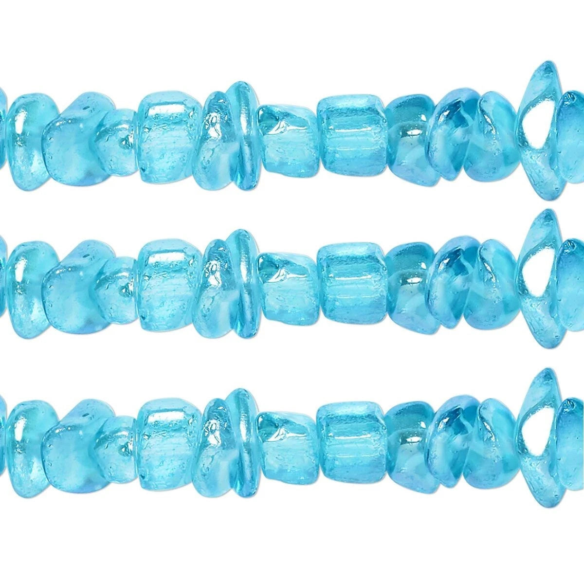 Aqua Blue AB Glass Chip Beads, 4–9mm - approximately 305 pcs
