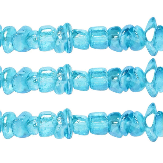 Aqua Blue AB Glass Chip Beads, 4–9mm - approximately 305 pcs
