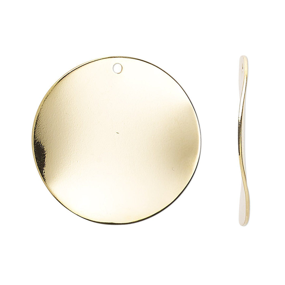 Gold Plated Steel Wavy Disc Charms, 26mm - 10 pcs