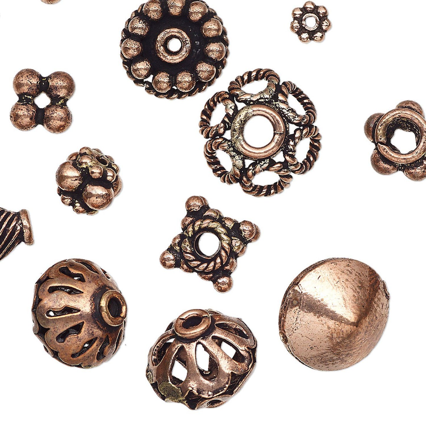 Antiqued Copper Bead & Bead Cap Mix, Assorted Sizes, 20 pcs