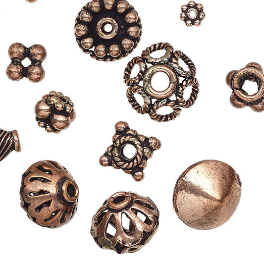Antiqued Copper Bead & Bead Cap Mix, Assorted Sizes, 20 pcs