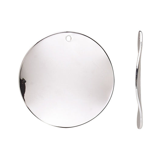 A polished silver  with a small hanging hole at the top, shown alongside its matching silver curved handle on a plain white background.