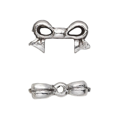 A silver-toned metal bow charm shown from two angles against a plain white background.