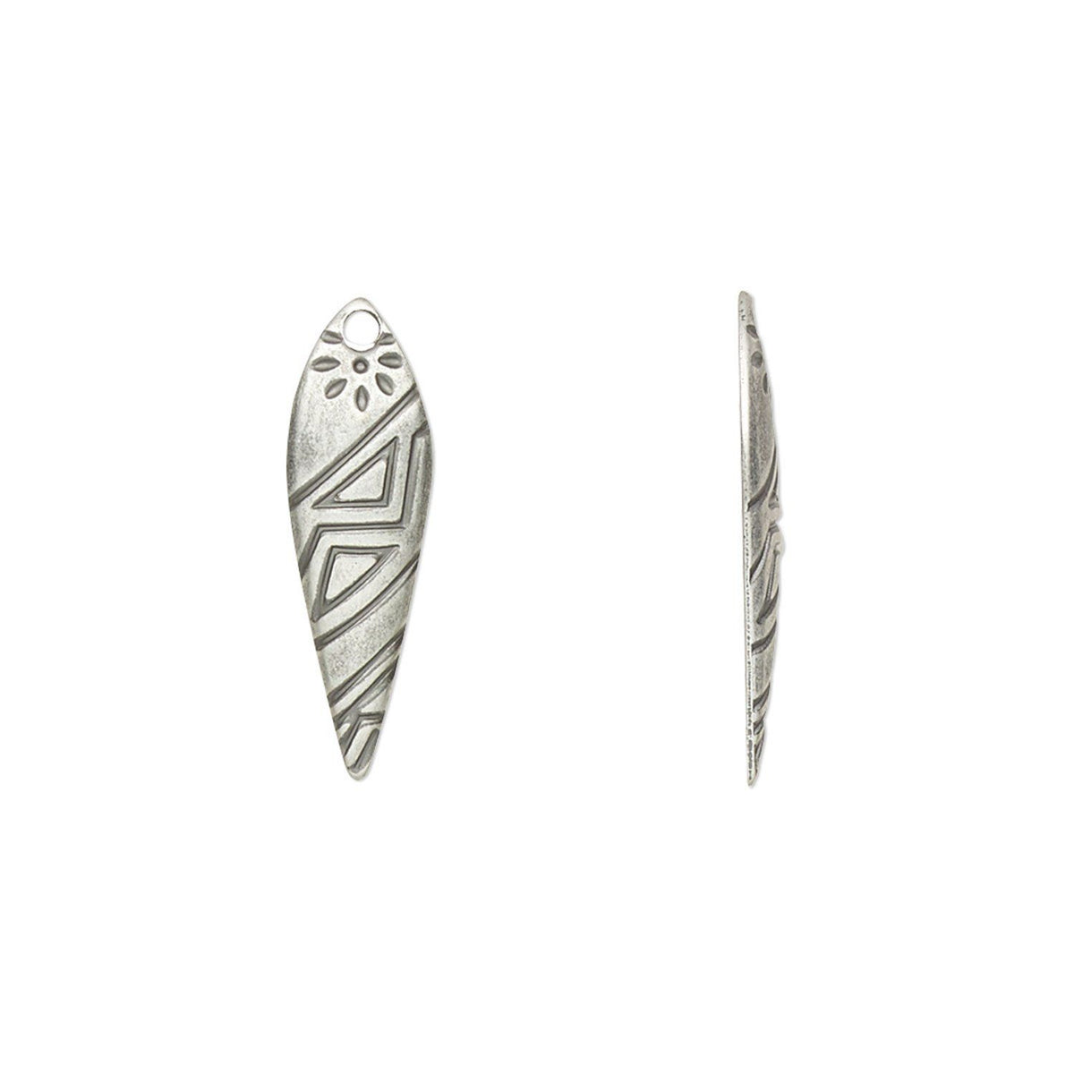 Antiqued Silver Plated Steel Etched Tribal Teardrop Charm Drops, 21x7mm - 100 pcs
