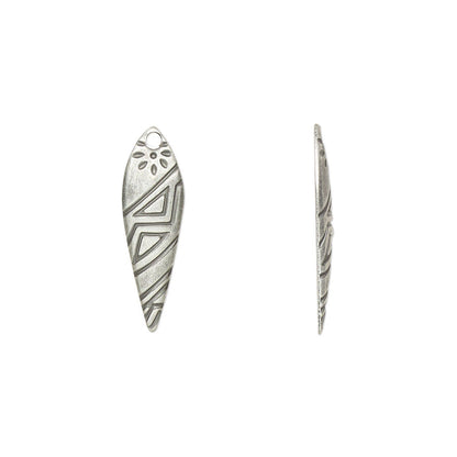 Antiqued Silver Plated Steel Etched Tribal Teardrop Charm Drops, 21x7mm - 100 pcs