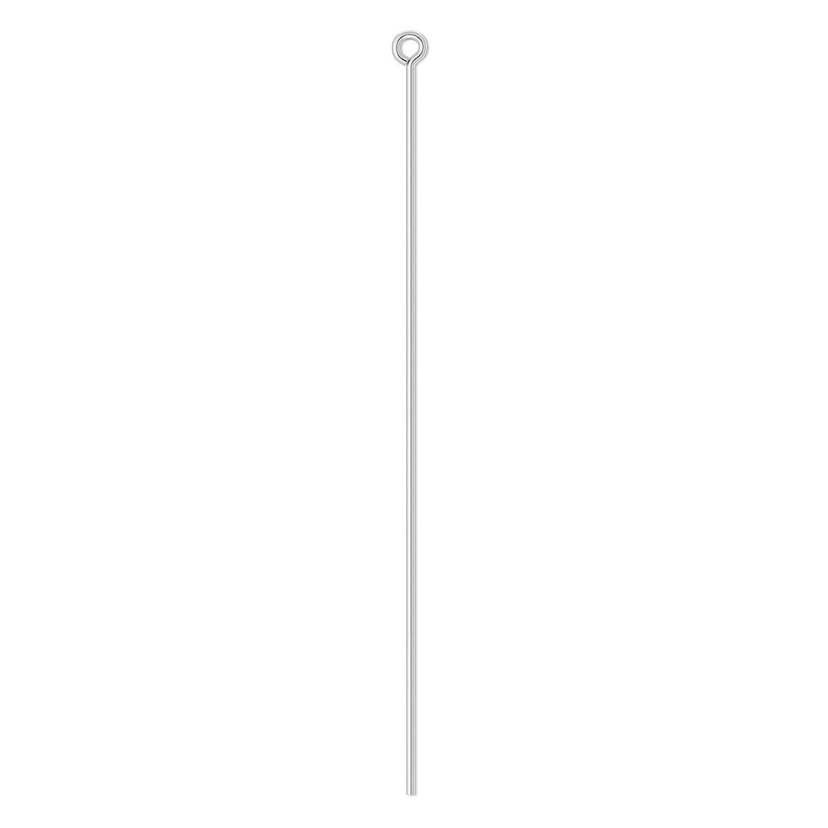A single long, thin silver metal pin with a small circular loop at the top, shown vertically against a plain white background.
