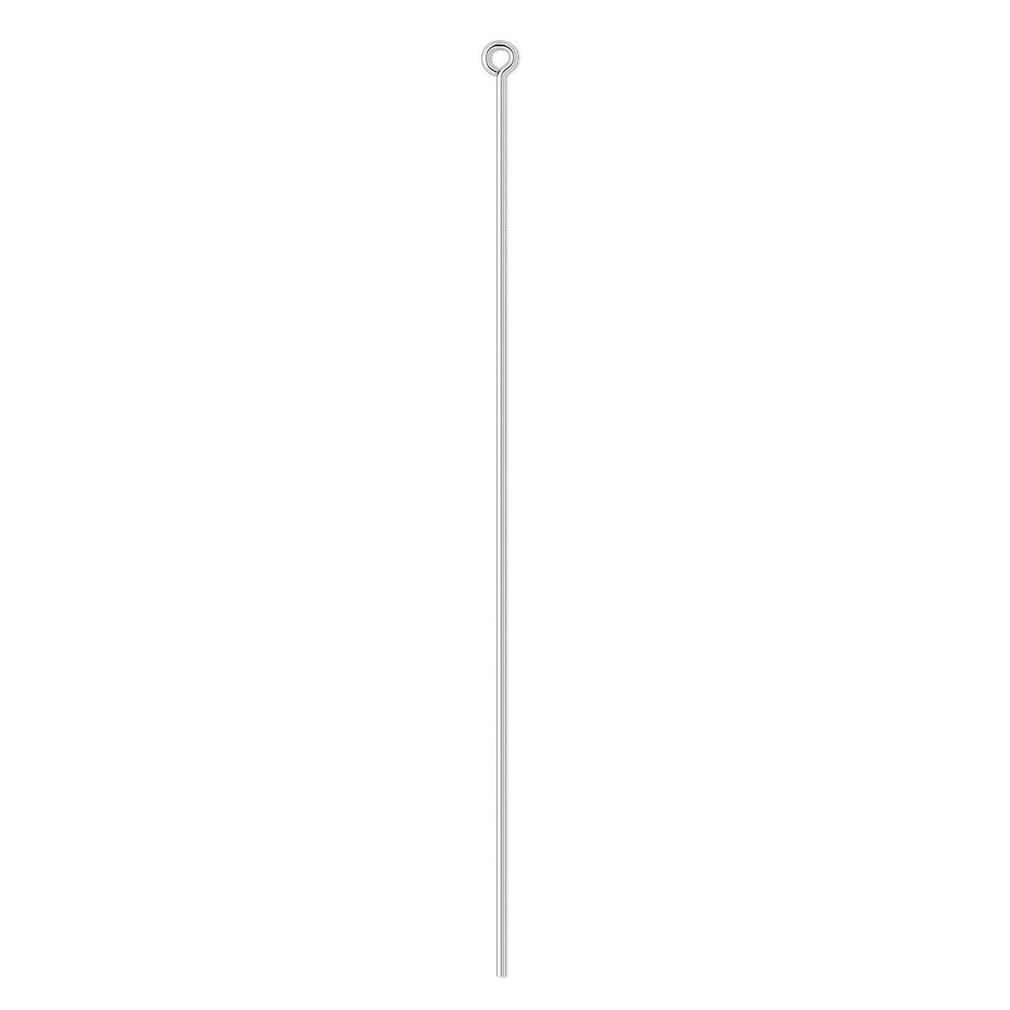 Silver Plated Brass Eye Pins, 3 inch, 21 Gauge, 100 pcs