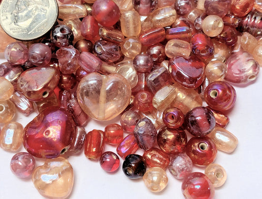 Rose Pink & Ruby Luster Pressed Glass Bead Mix 4–14mm — 100g (approximately 200 pcs)