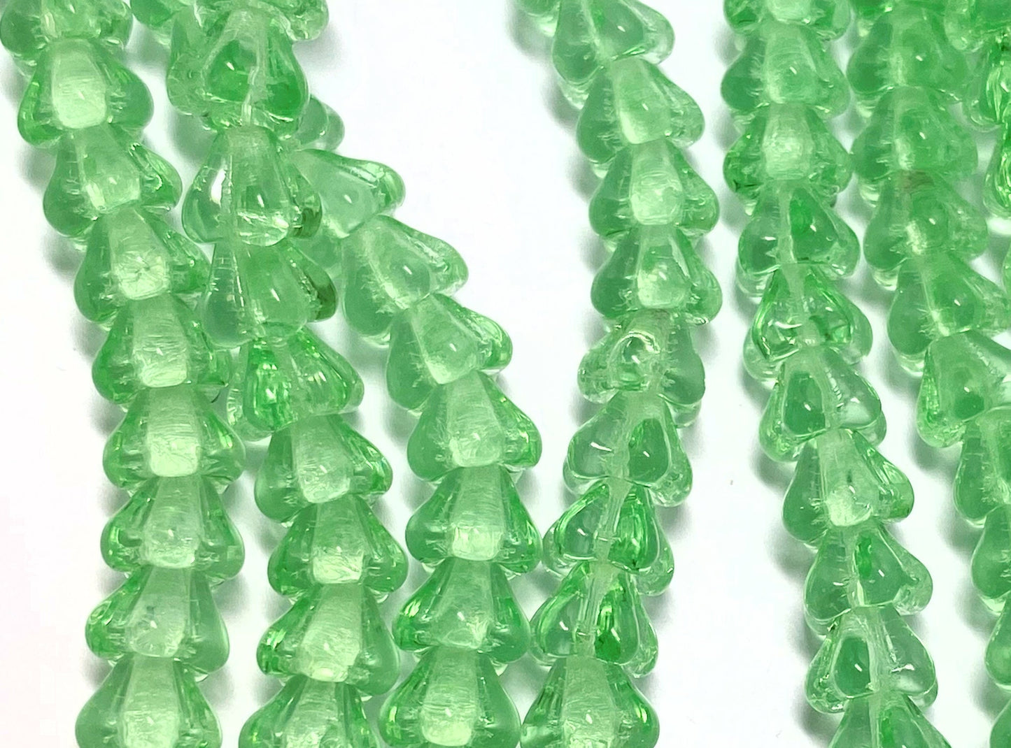 Czech Glass Transparent Peridot Green Baby Bell Flower Beads 6x4mm — 50 pcs