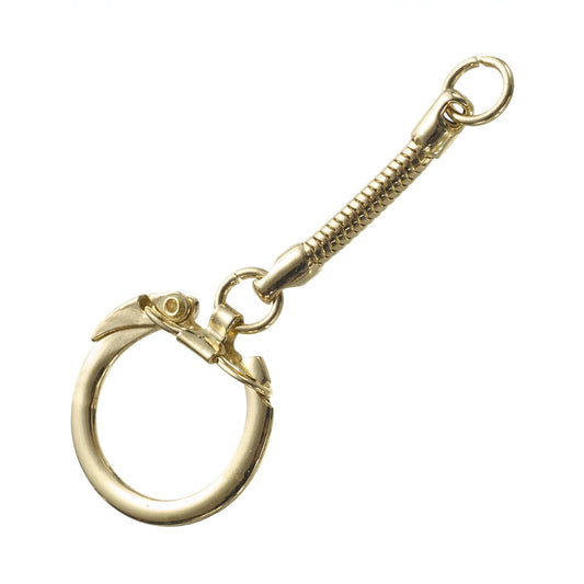 gold-toned metal key rings with attached textured spring rings and lobster clasp connectors, shown on a plain white background.