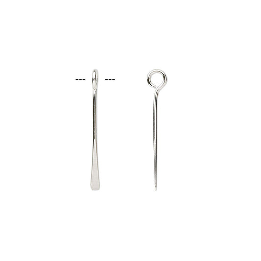Two silver metal jewelry findings, one with a straight tapered end and one with a looped end, shown on a plain white background.