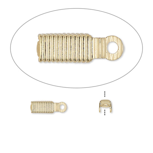 Gold Plated Brass Fold-Over Cord Ends with Ring, 8x3.5mm, 3mm ID, 100 pcs