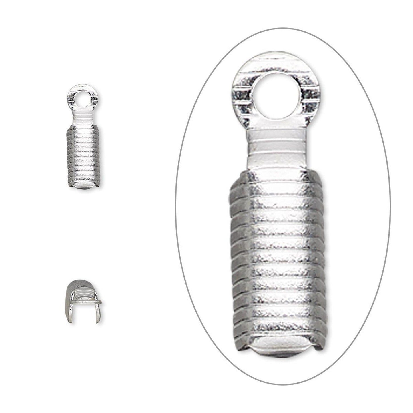Silver Plated Brass Corrugated Bend-Style Cord Tips, 8x3.5mm, 3mm ID, 100 pcs