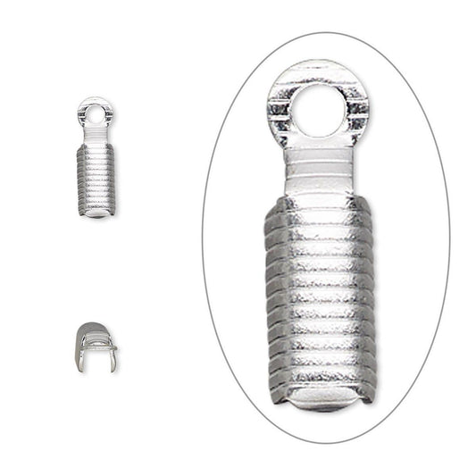 Silver Plated Brass Corrugated Bend-Style Cord Tips, 8x3.5mm, 3mm ID, 100 pcs