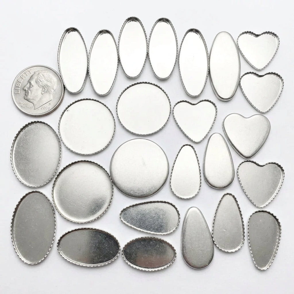 Silver Plated Pewter Bezel Cup Mix, 4 Shapes - 24 pcs