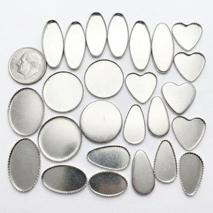 Silver Plated Pewter Bezel Cup Mix, 4 Shapes - 24 pcs