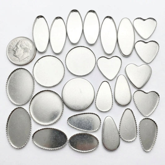 Silver Plated Pewter Bezel Cup Mix, 4 Shapes - 24 pcs