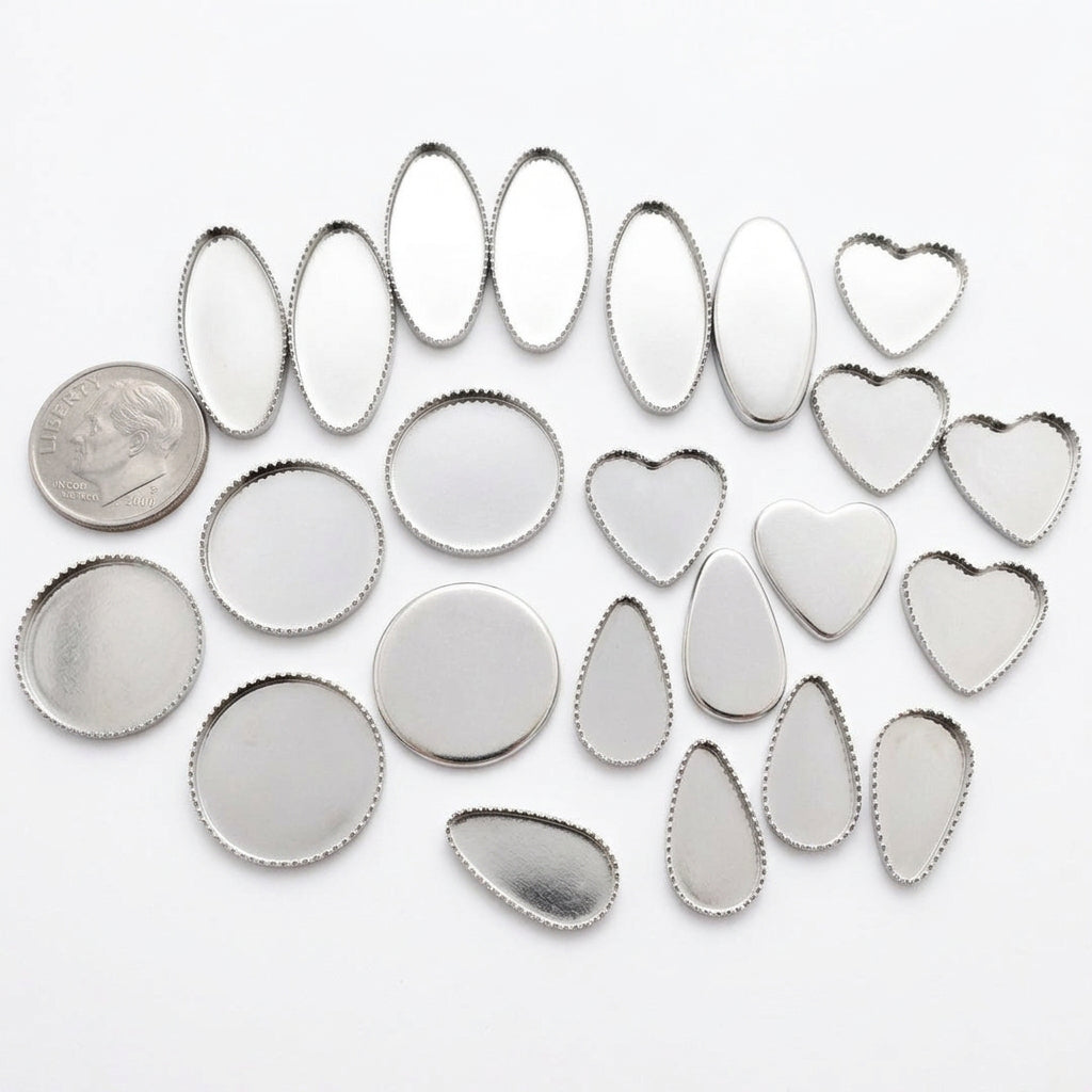 Silver Plated Pewter Bezel Cup Mix, 4 Shapes - 24 pcs