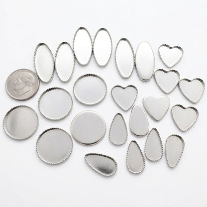 Silver Plated Pewter Bezel Cup Mix, 4 Shapes - 24 pcs
