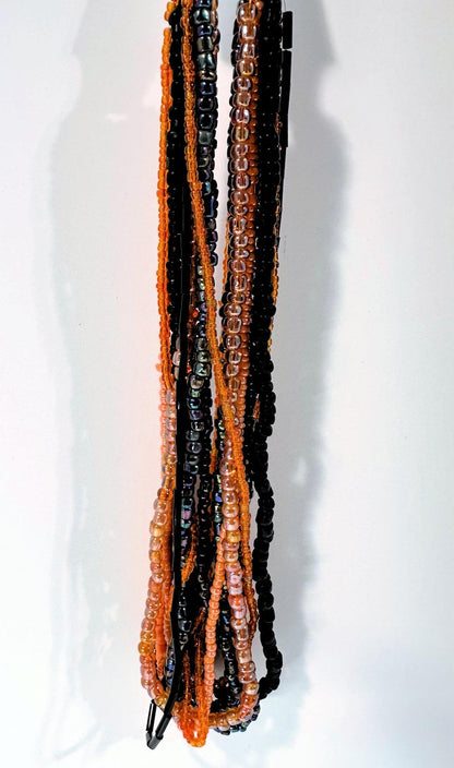 Orange & Black Halloween Glass Seed & Bugle Bead Mix (10 Strands)