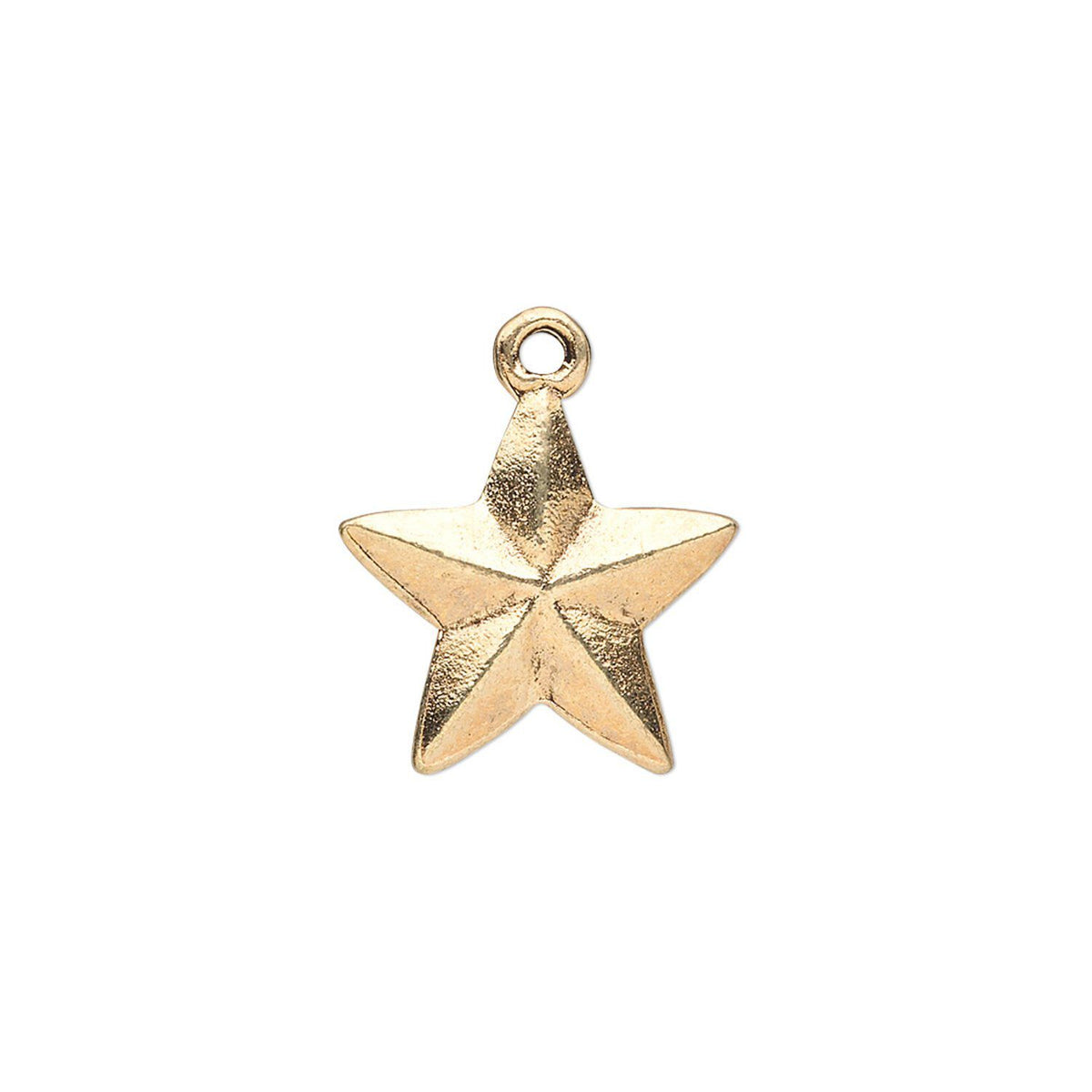 A single gold star-shaped jewelry charm with a textured finish and a top loop, centered on a plain white background.
