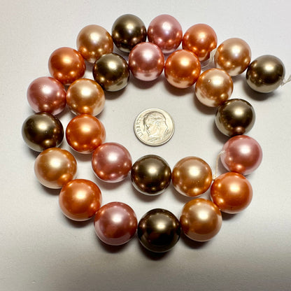 Multi-Color Round Shell Pearl Beads, 16mm, 1 Strand (approx. 25)