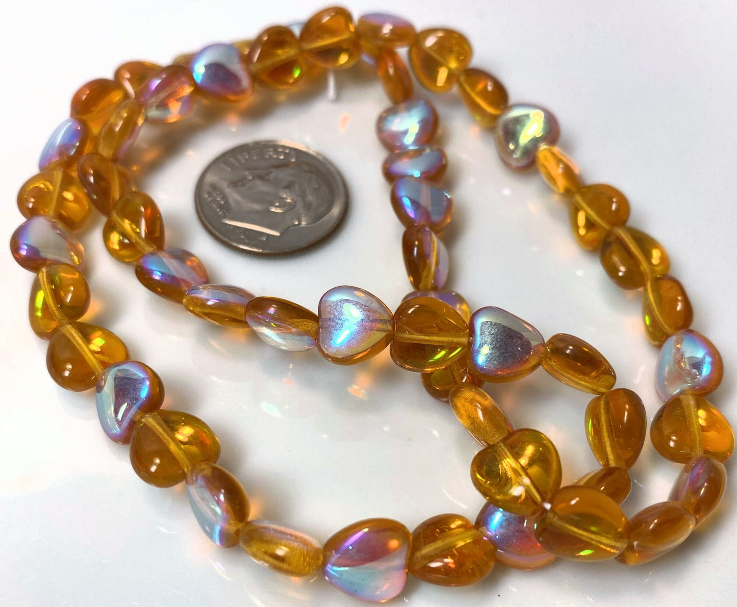 Honey AB Czech Pressed Glass Heart Beads 8mm — 1 Strand (50)