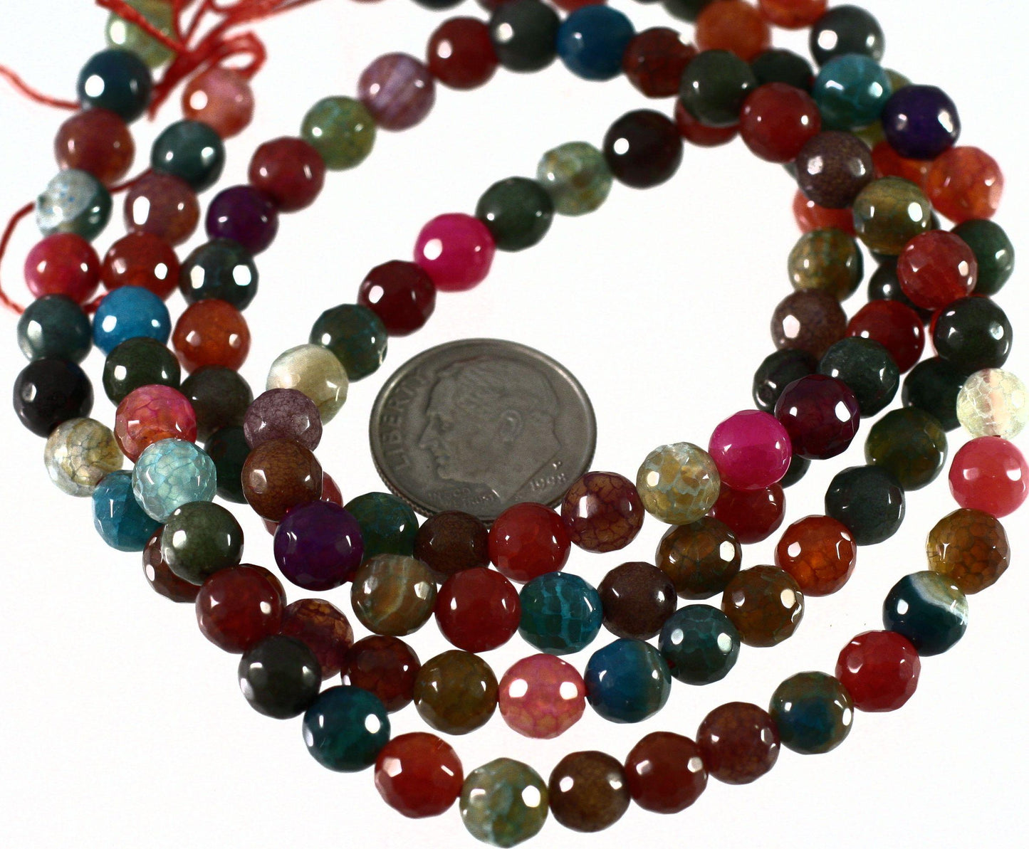 Multicolor Agate & Quartz Crystal Faceted Round Beads 6mm — 1 Strand (67 beads)