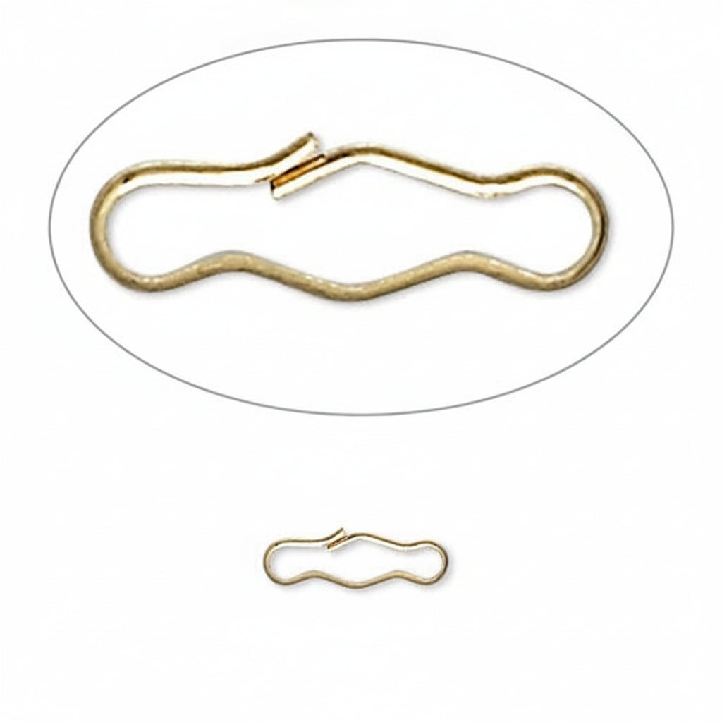 A small wavy metal ring clasp shown in two views on a white background: one enlarged view inside an oval outline and one smaller view below.