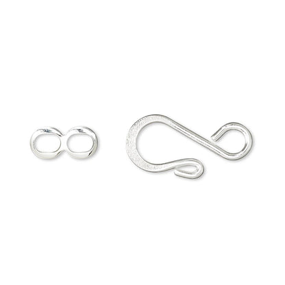 Two silver metal findings on a plain white background: a small infinity-shaped loop on the left and a larger S-hook style loop on the right.
