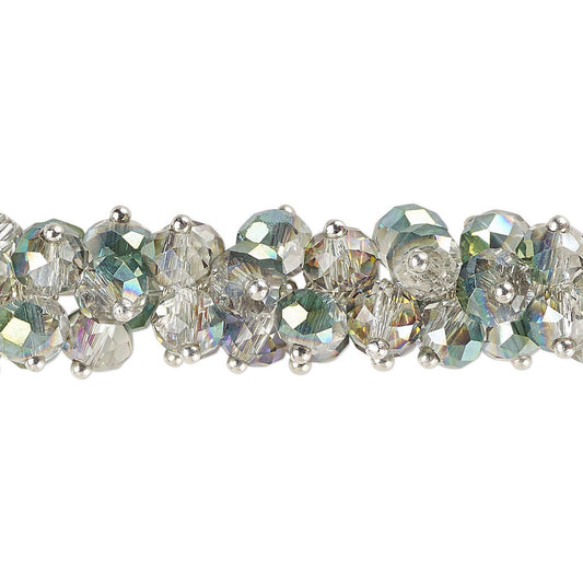Clear Vitrail Crystal & Silver Plated Rondelle Cluster Drops, 6x5mm - 1 Strand
