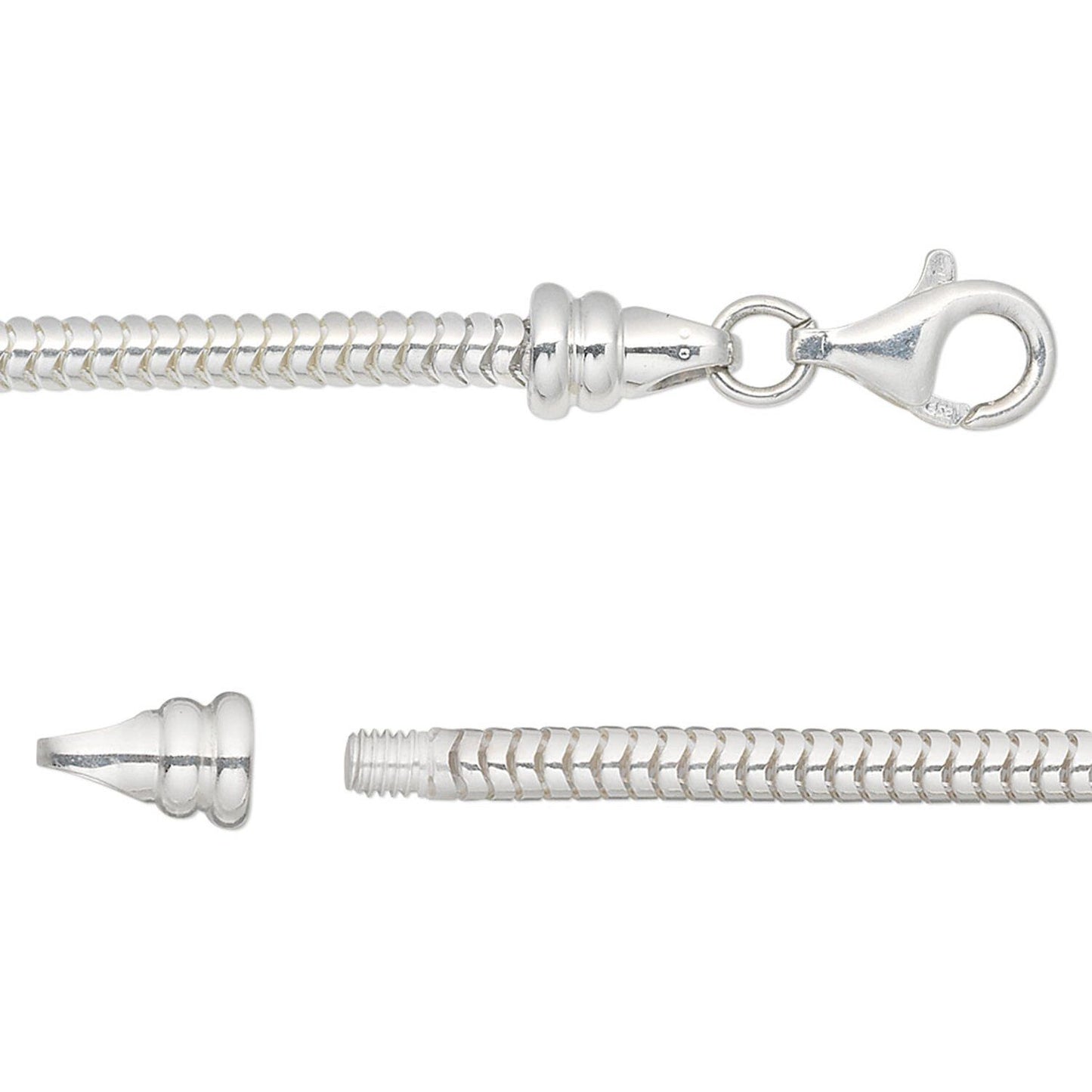 Sterling Silver Snake Chain Necklace, 3mm, 18 Inches, Lobster Clasp with Twist-Off End Cap
