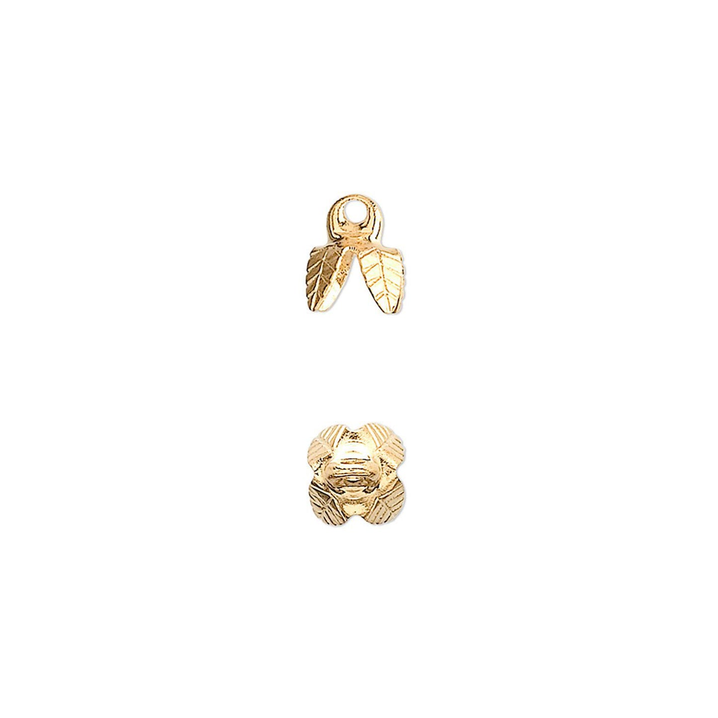 Gold Plated Brass 4-Prong Leaf Bell Bead Caps, 6x5mm, Fits 6-8mm Beads, 100 pcs