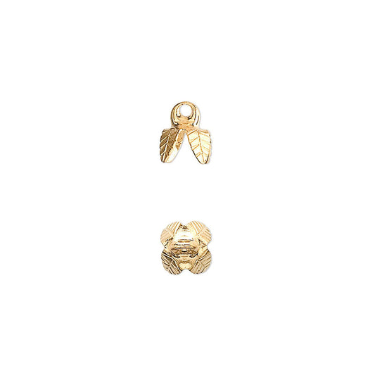 Gold Plated Brass 4-Prong Leaf Bell Bead Caps, 6x5mm, Fits 6-8mm Beads, 100 pcs