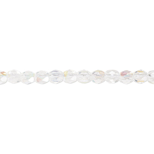 Czech Clear Crystal AB Fire Polished Round Glass Beads, 4mm - 1 Strand