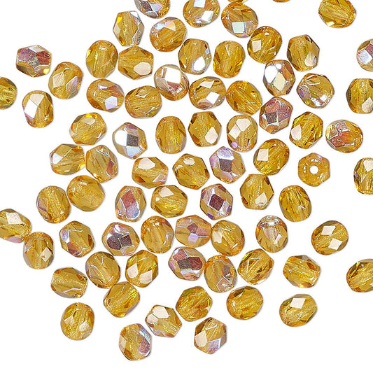 Czech Honey AB Fire Polished Round Glass Beads, 4mm - 1 Strand