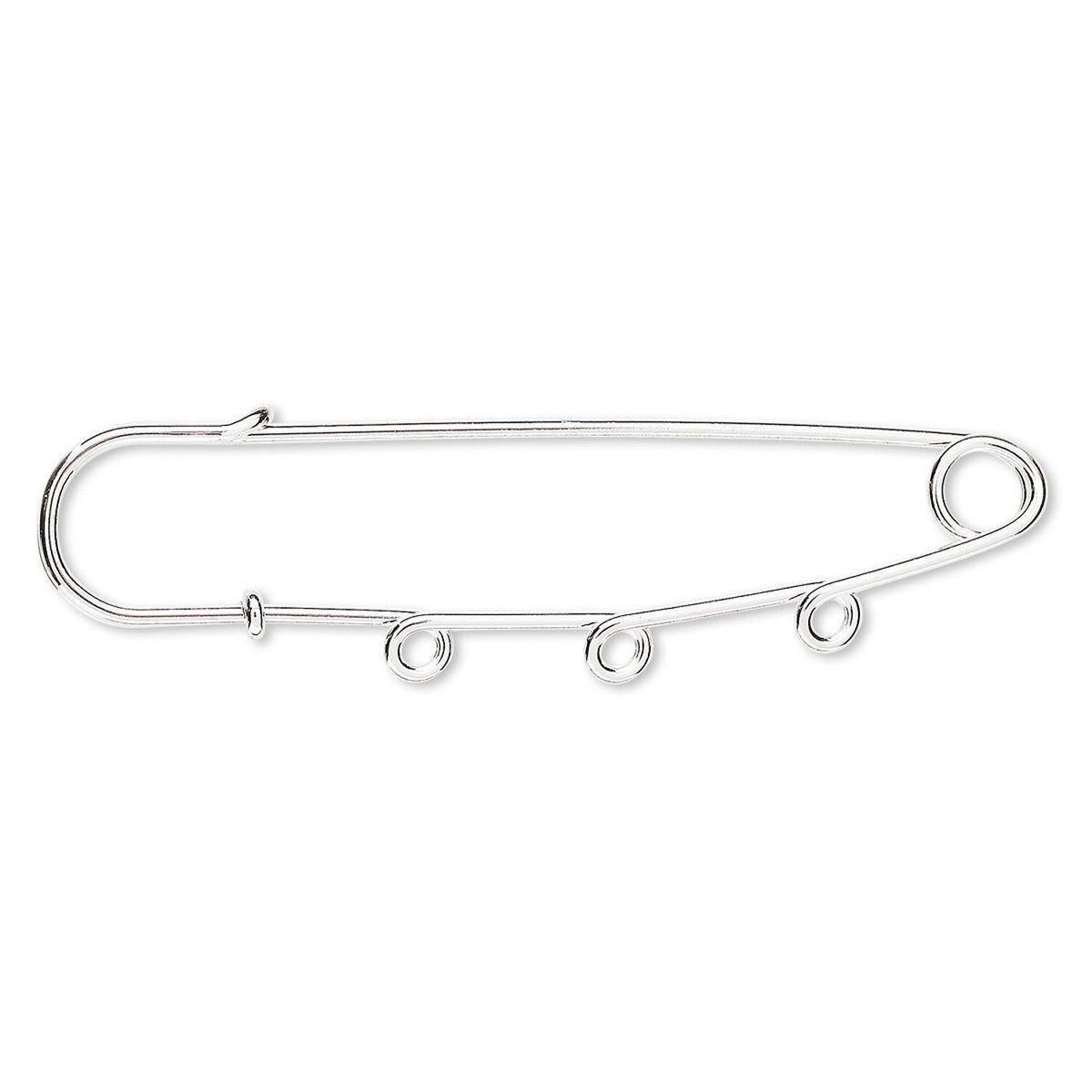 A silver safety pin stud earring made of polished metal wire, shown against a plain white background.